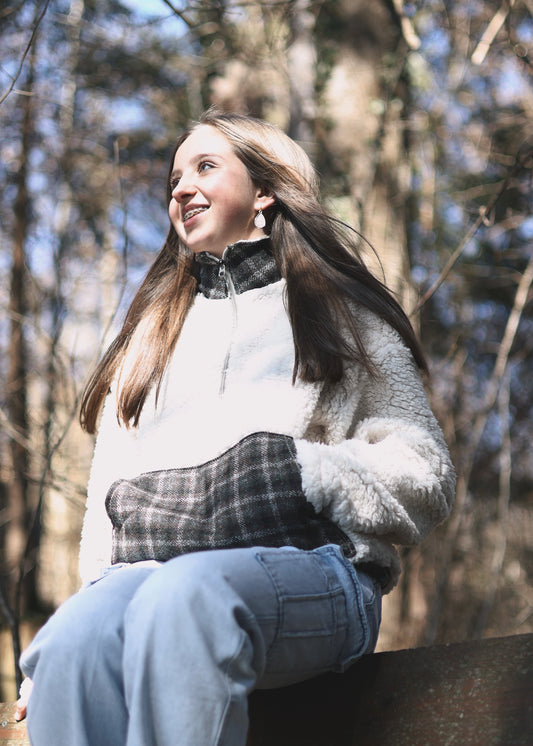 Veste en sherpa beige, vue de face