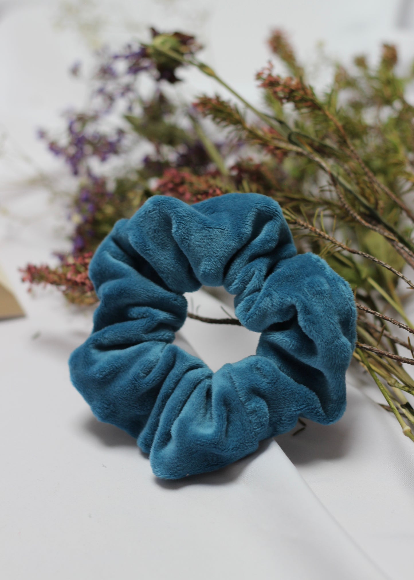 Chouchou scrunchie tissu minky pétrole