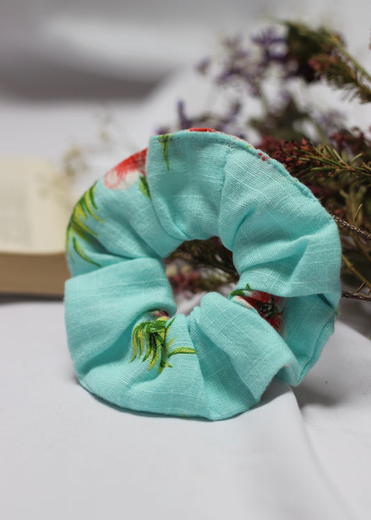 Chouchou scrunchie à motifs turquoise