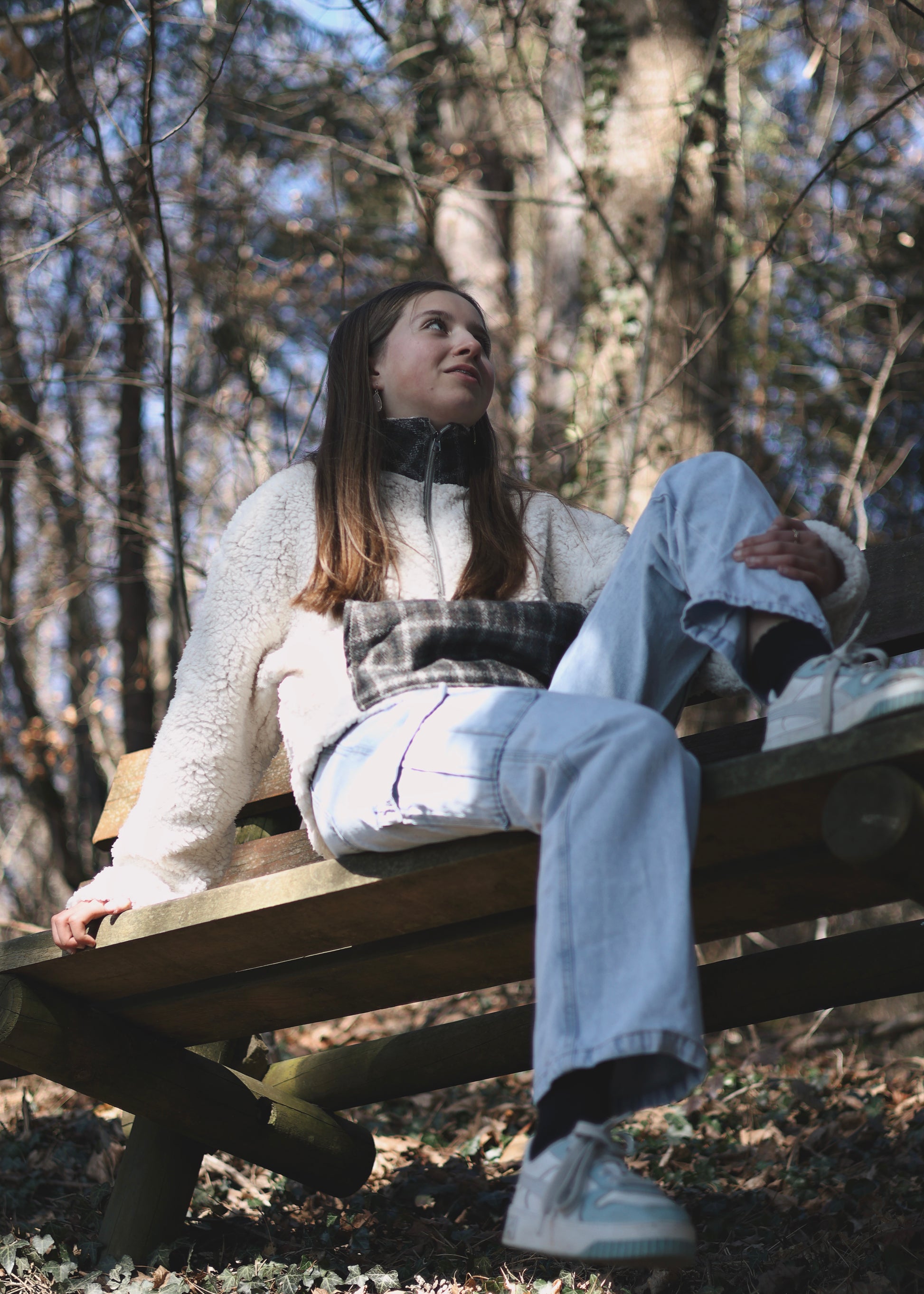 Veste en sherpa beige, vue de côté